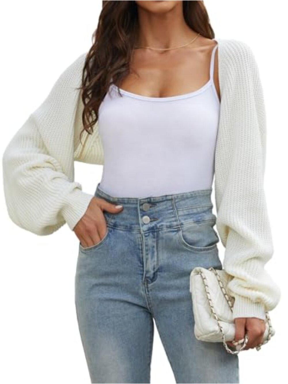 Cropped Bolero Shrug Cardigan Women Open Front Y2K Long Sleeve Knit Crop Top